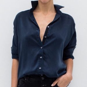 Everlane charcoal washed silk shirt